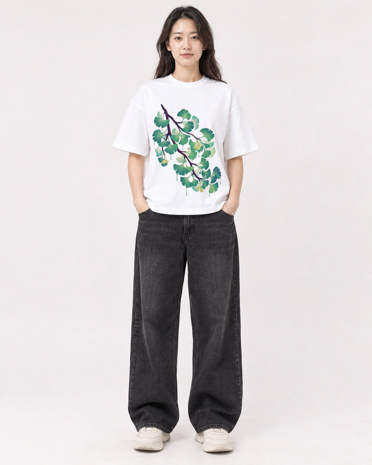 Mockup Boxy Heavyweight Tee White female full-body 03