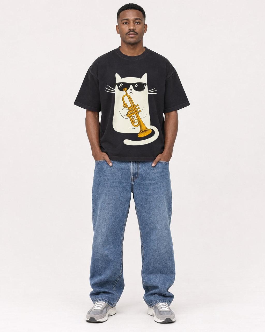 Mockup Boxy Heavyweight Tee Black male full-body 14