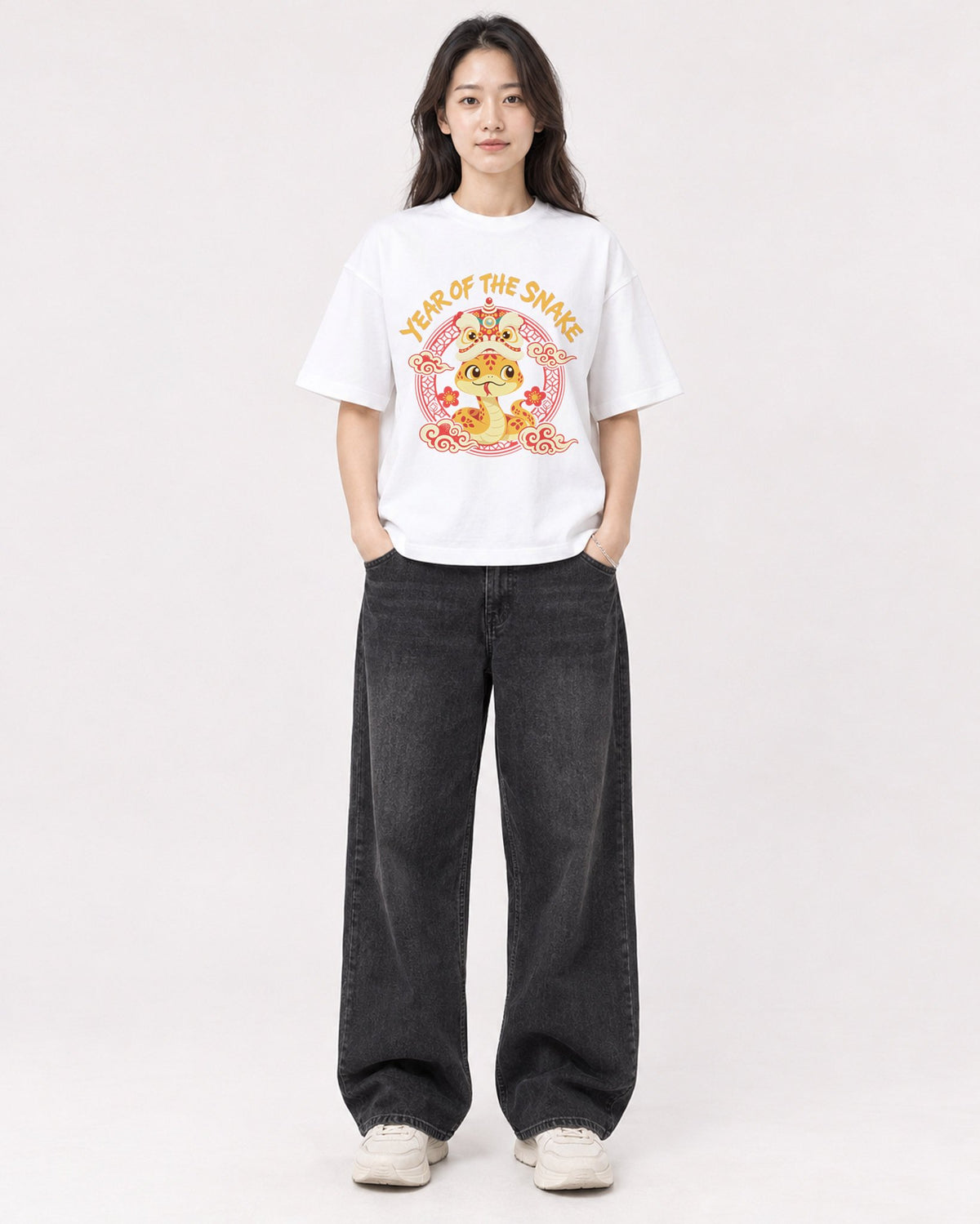 Mockup Boxy Heavyweight Tee White female full-body 03