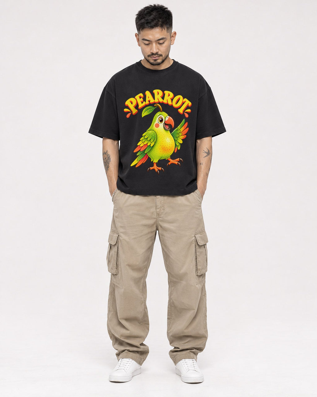 Mockup Boxy Heavyweight Tee Black male full-body 12