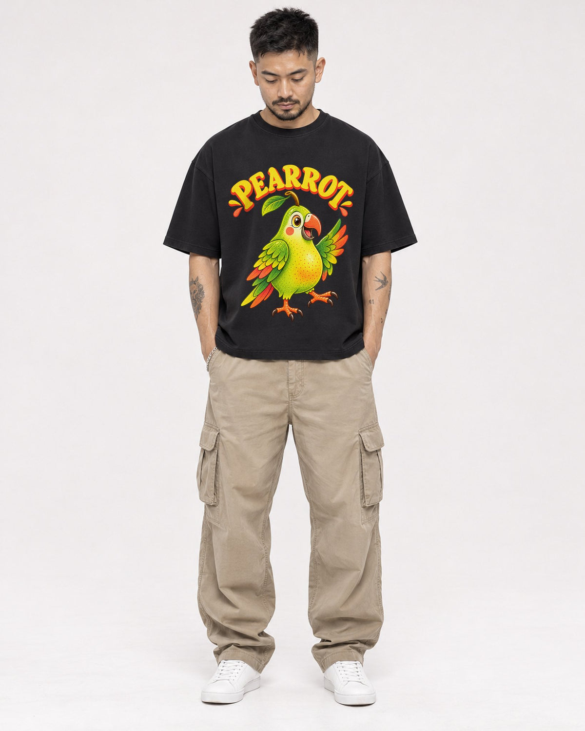 Mockup Boxy Heavyweight Tee Black male full-body 12