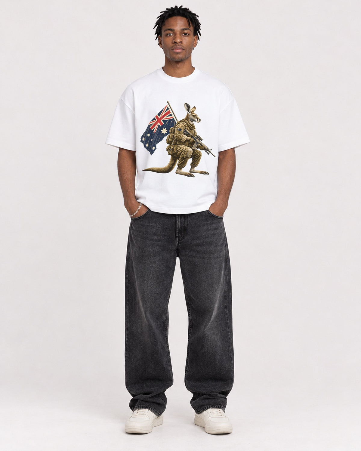 Mockup Boxy Heavyweight Tee White male full-body 05