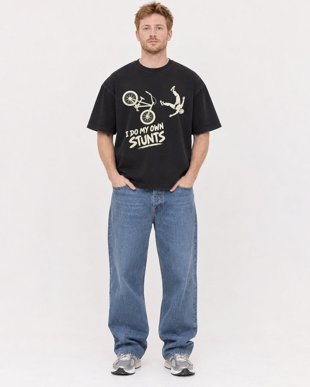 Mockup Boxy Heavyweight Tee Black male full-body 38