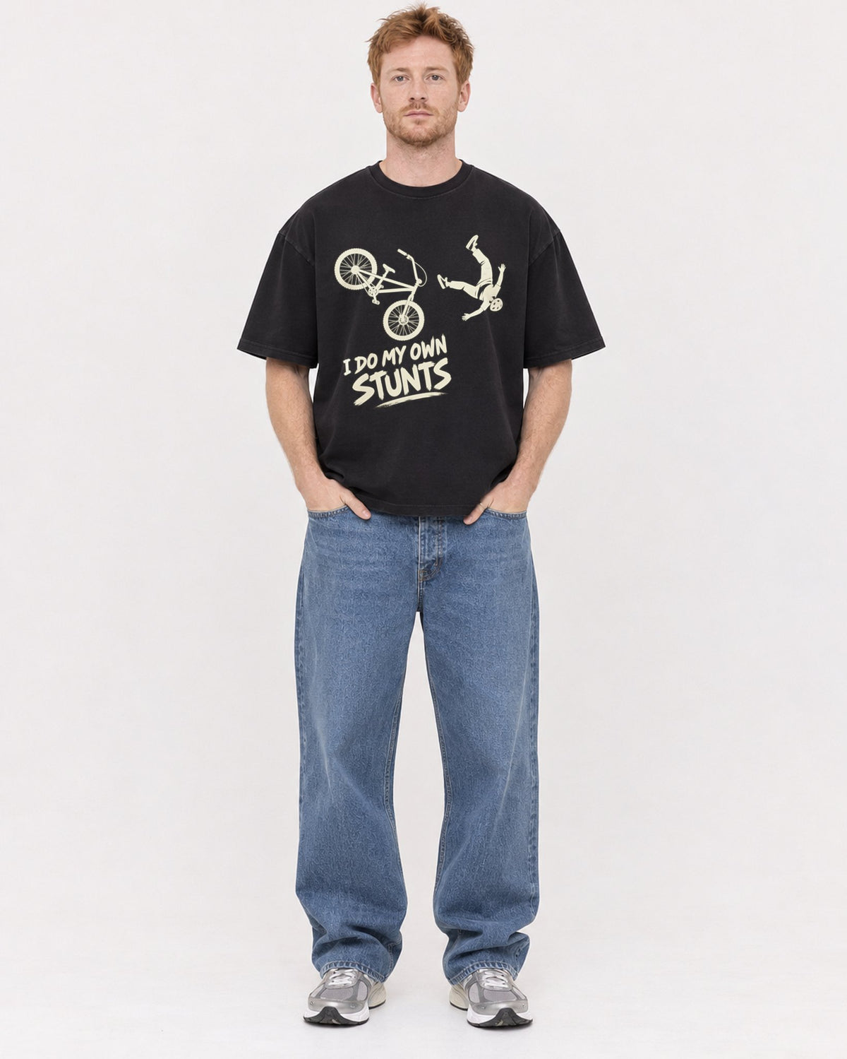 Mockup Boxy Heavyweight Tee Black male full-body 38
