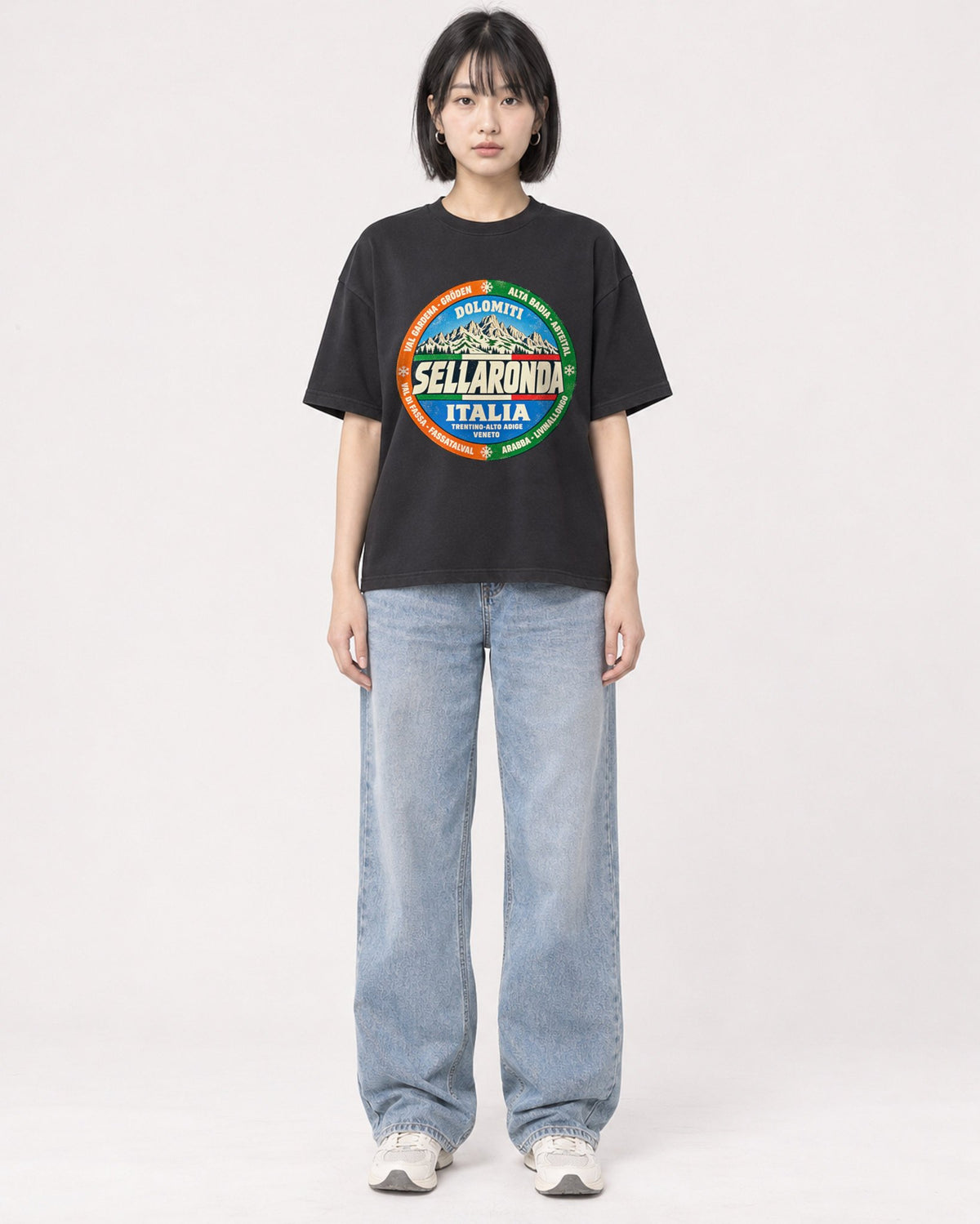 Mockup Boxy Heavyweight Tee Black female full-body 11
