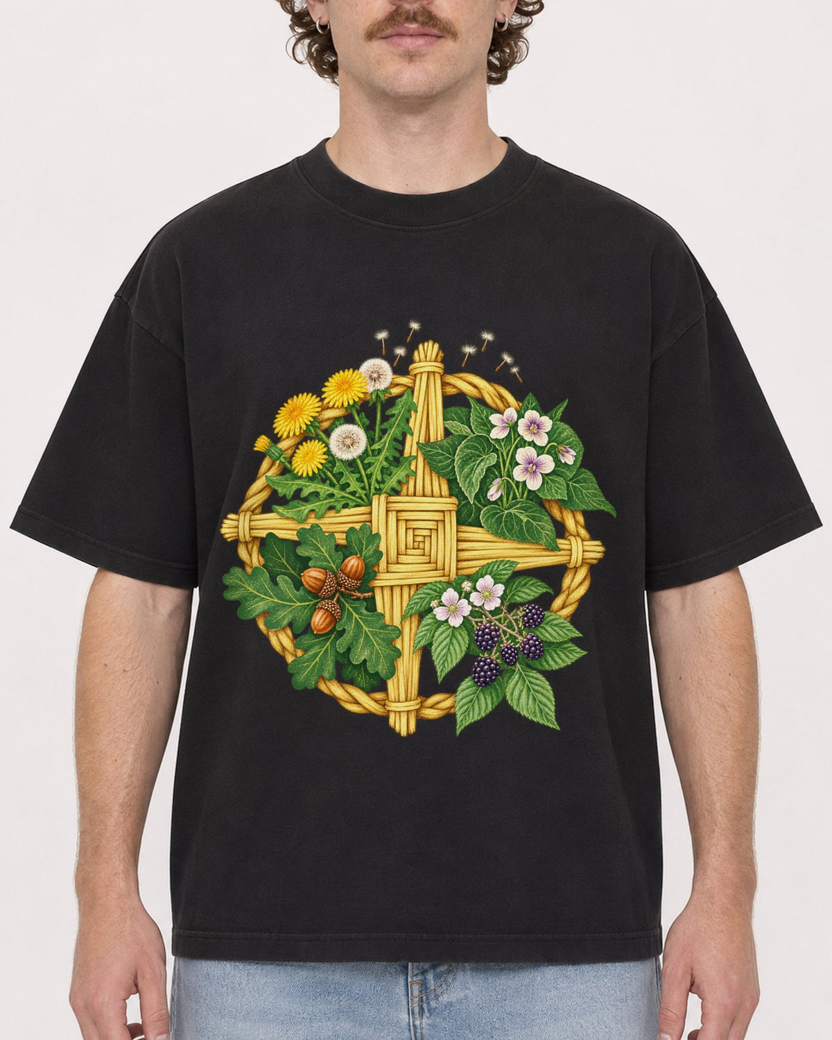 Mockup Boxy Heavyweight Tee Black male close-up 09