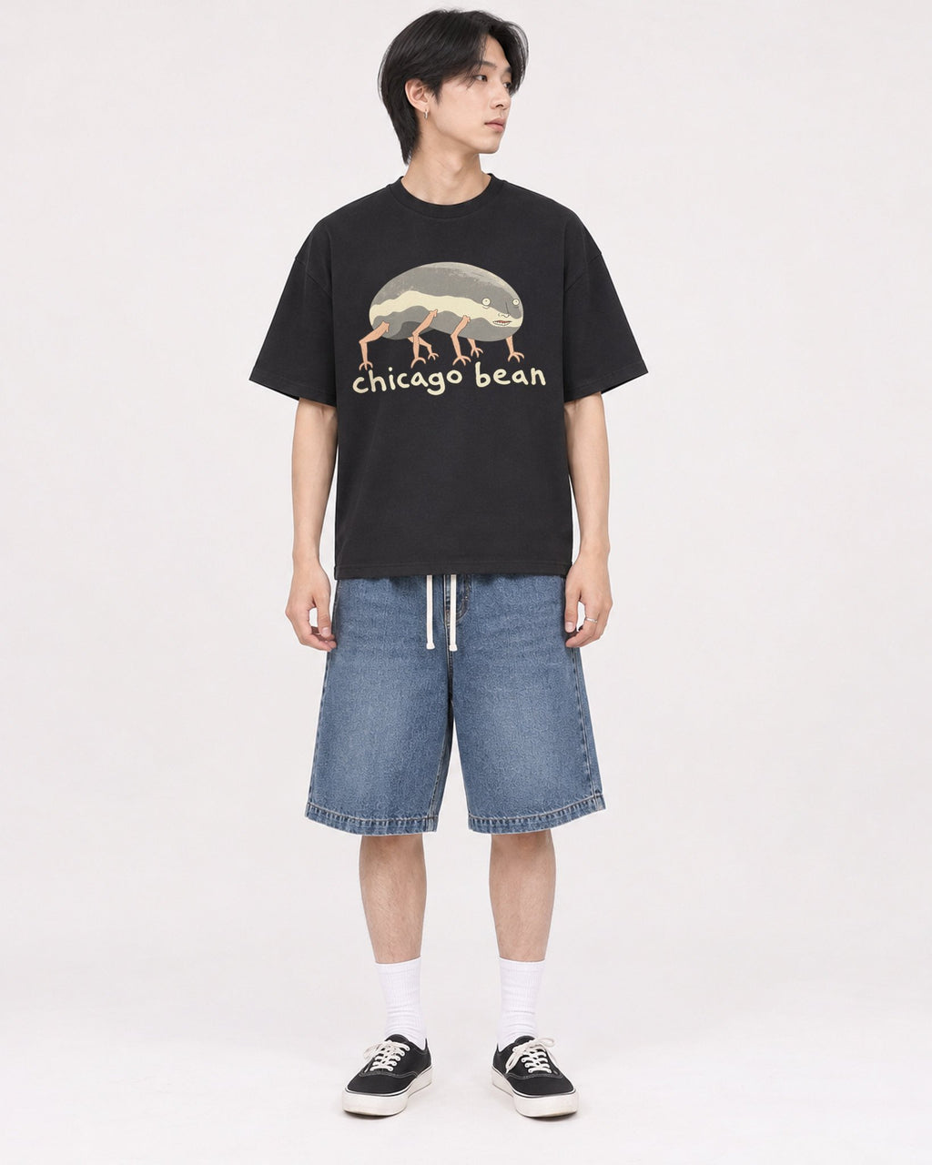 Mockup Boxy Heavyweight Tee Black male full-body 11