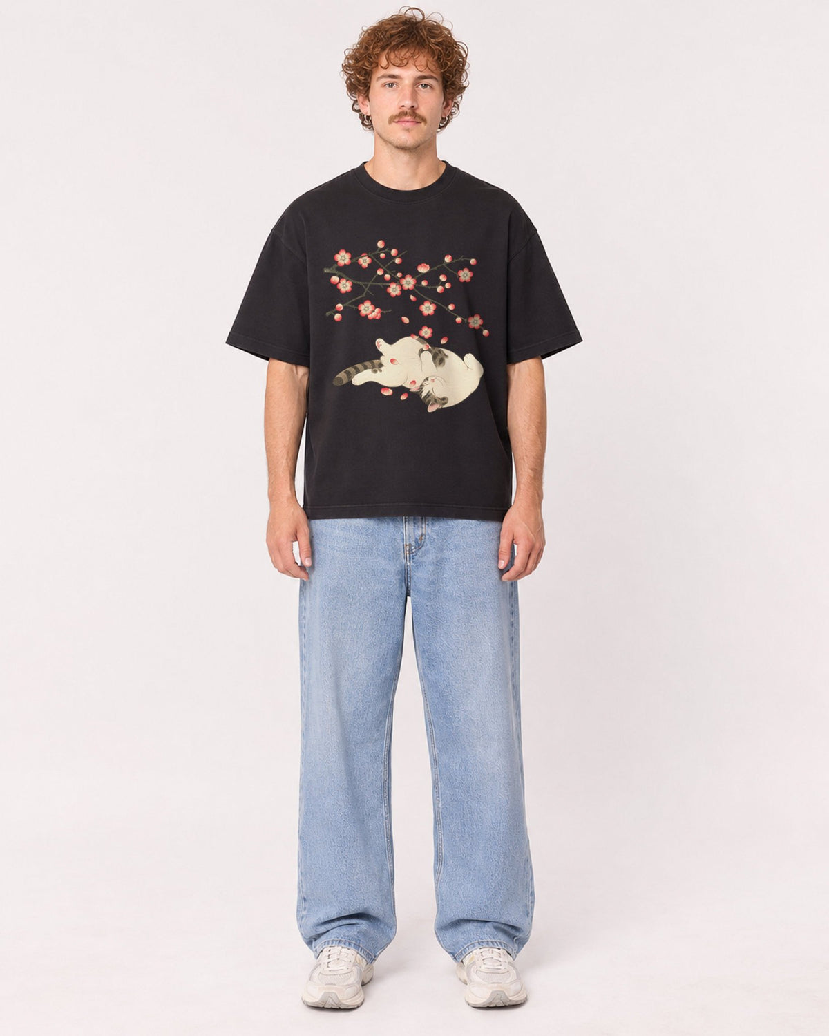 Mockup Boxy Heavyweight Tee Black male full-body 09