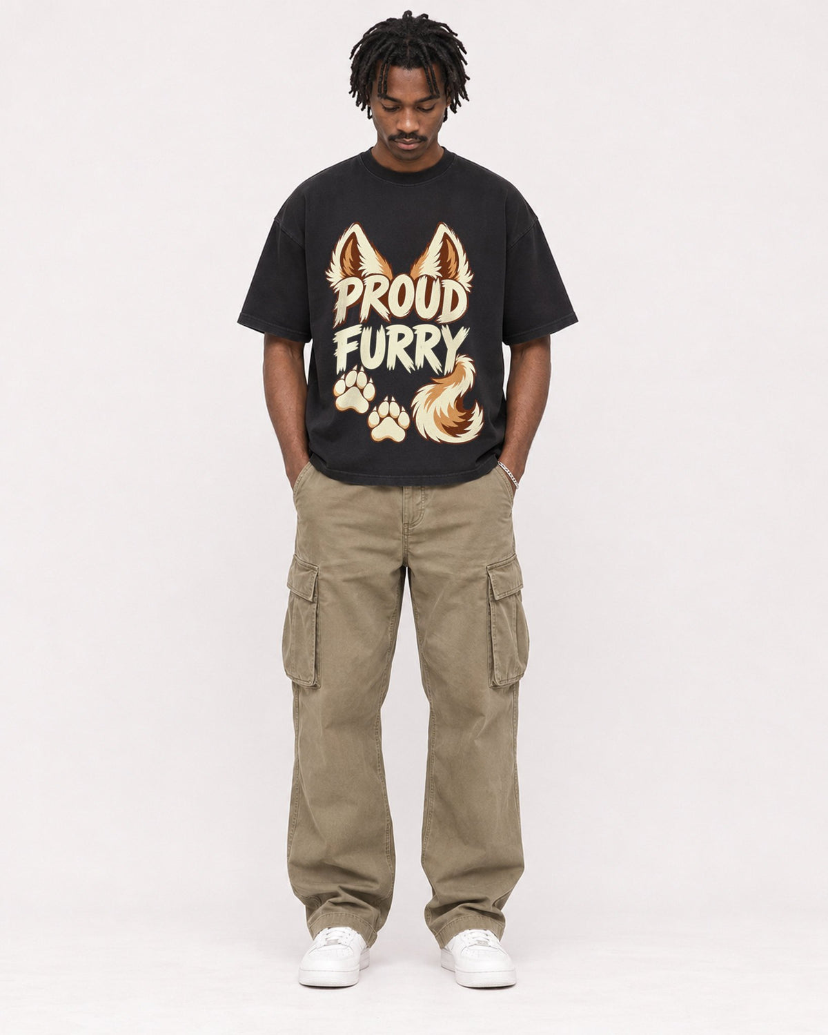 Mockup Boxy Heavyweight Tee Black male full-body 04