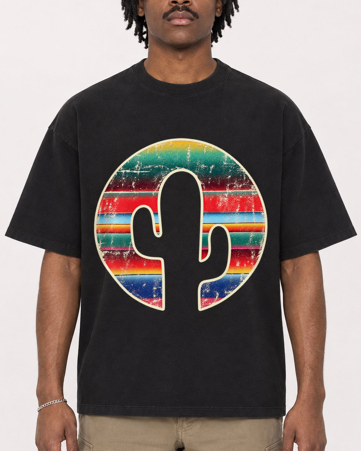 Mockup Boxy Heavyweight Tee Black male close-up 04
