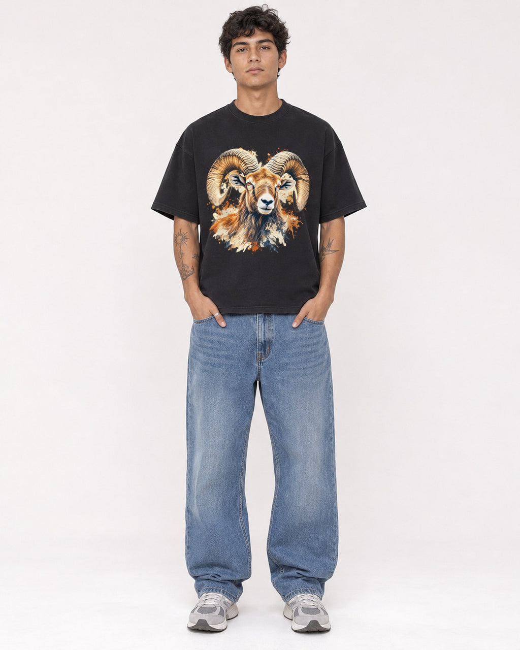 Mockup Boxy Heavyweight Tee Black male full-body 06