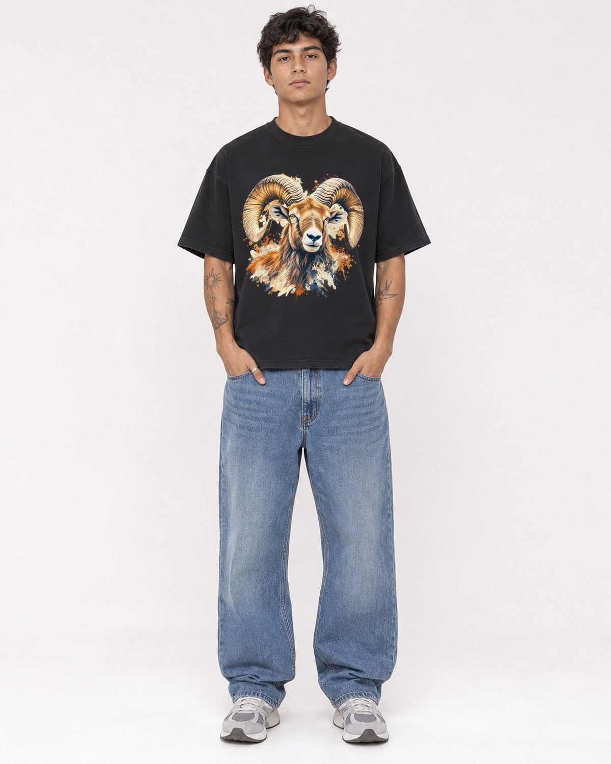 Mockup Boxy Heavyweight Tee Black male full-body 06