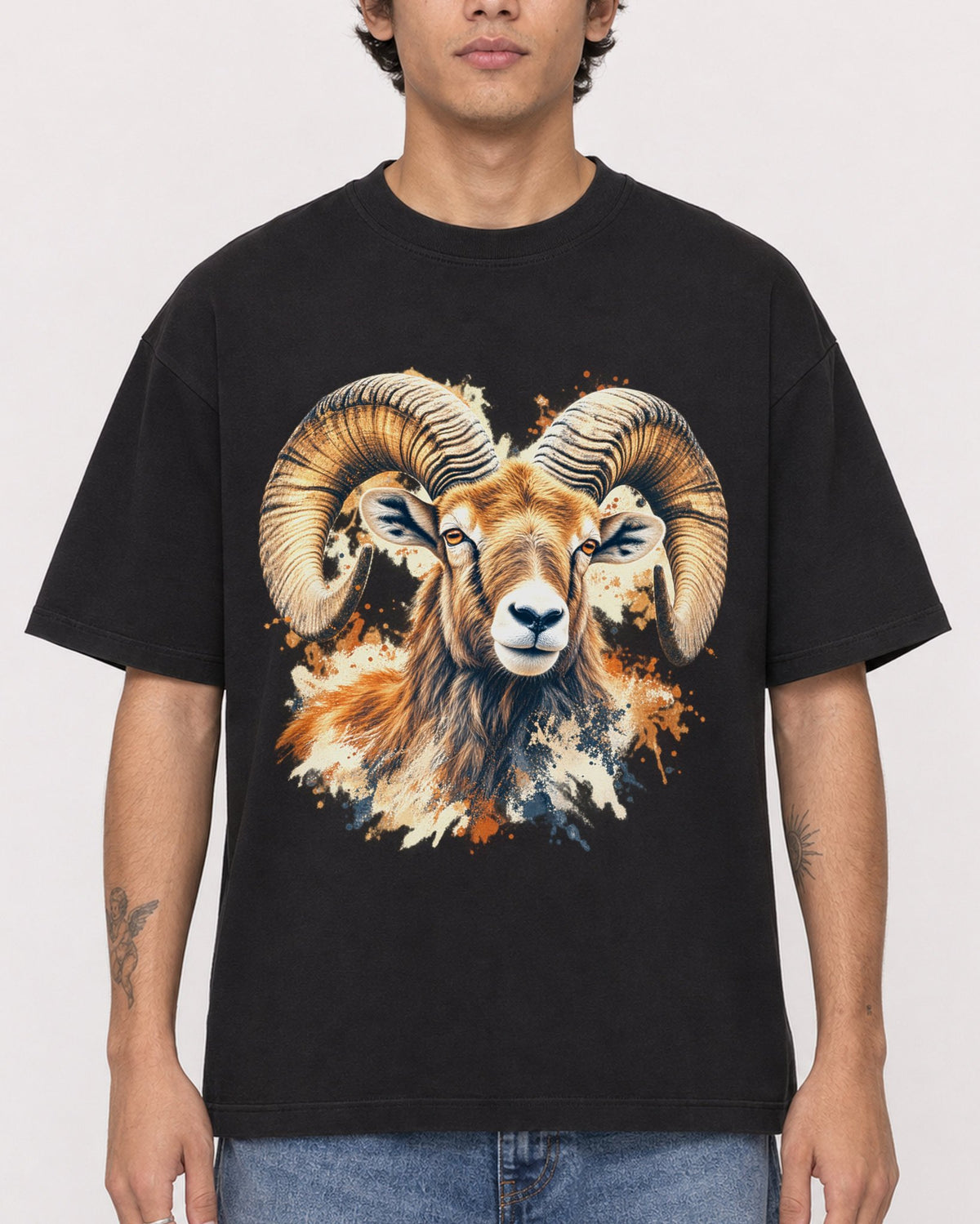 Mockup Boxy Heavyweight Tee Black male close-up 06