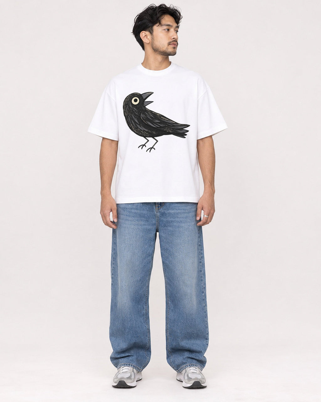 Mockup Boxy Heavyweight Tee White male full-body 02