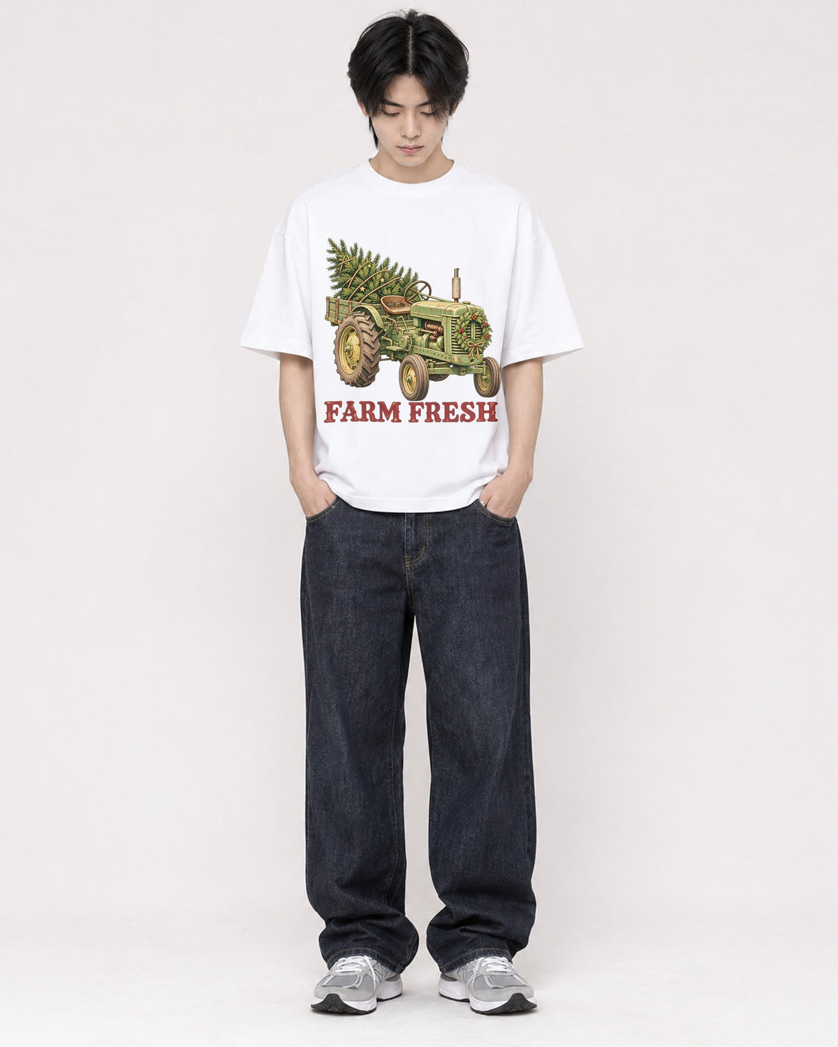 Mockup Boxy Heavyweight Tee White male full-body 11