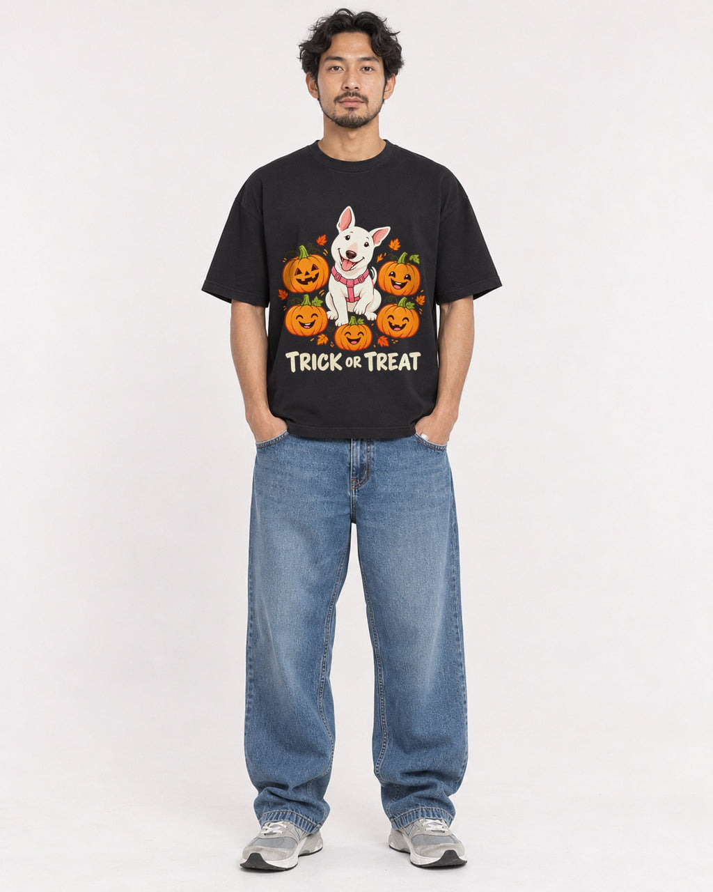 Mockup Boxy Heavyweight Tee Black male full-body 02