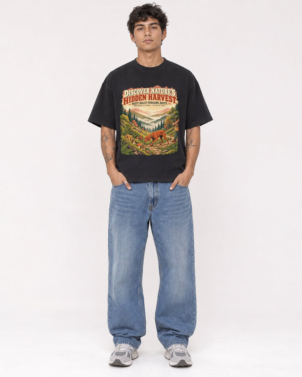 Mockup Boxy Heavyweight Tee Black male full-body 06