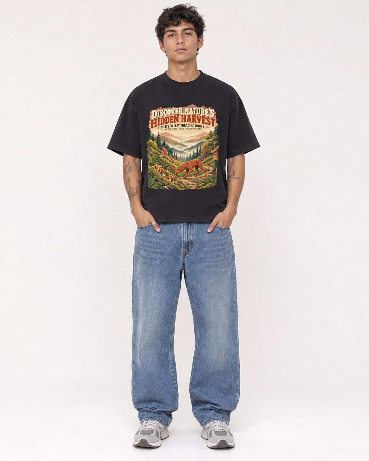 Mockup Boxy Heavyweight Tee Black male full-body 06
