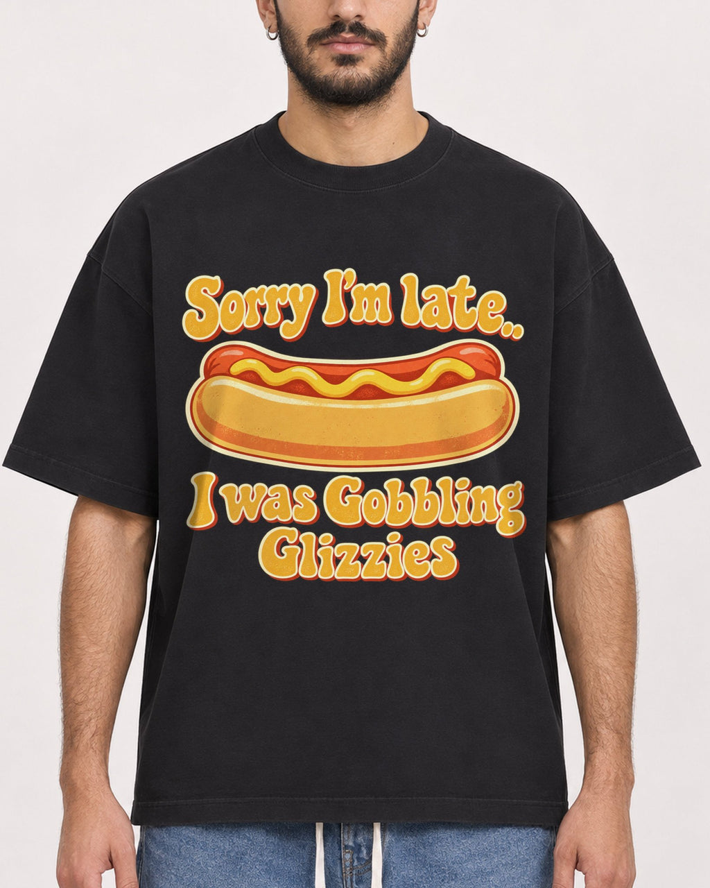 Mockup Boxy Heavyweight Tee Black male close-up 07