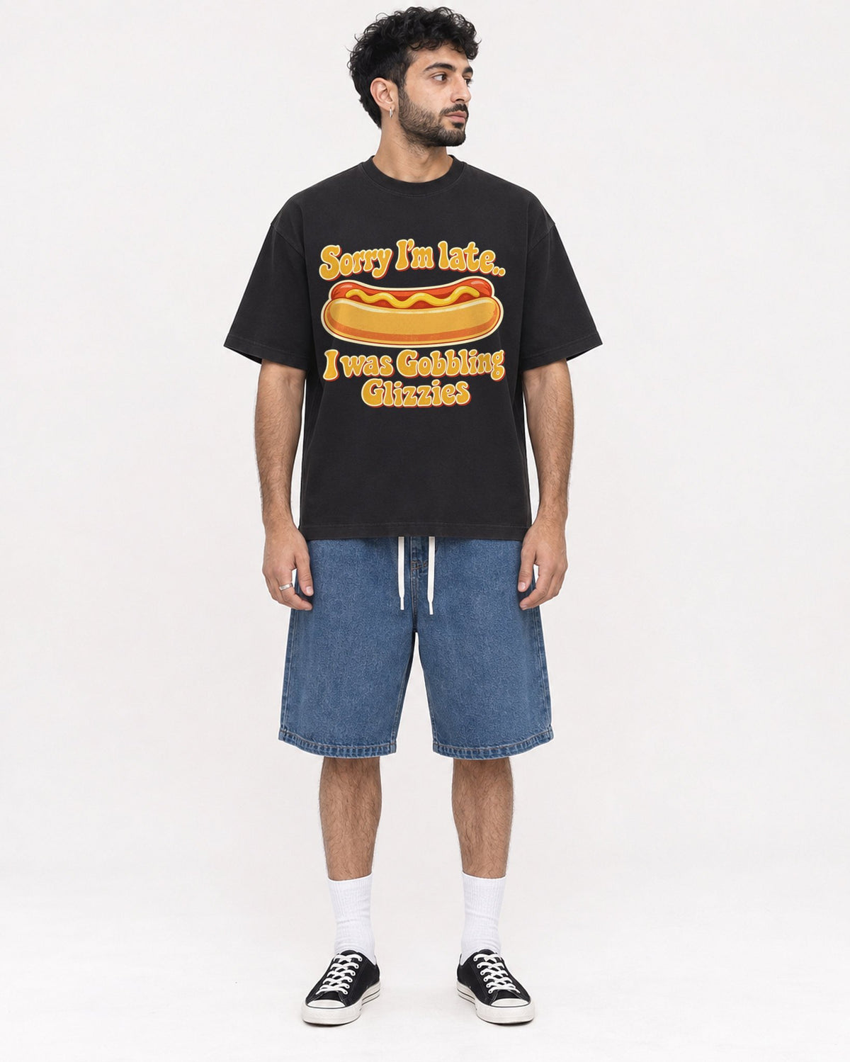 Mockup Boxy Heavyweight Tee Black male full-body 07