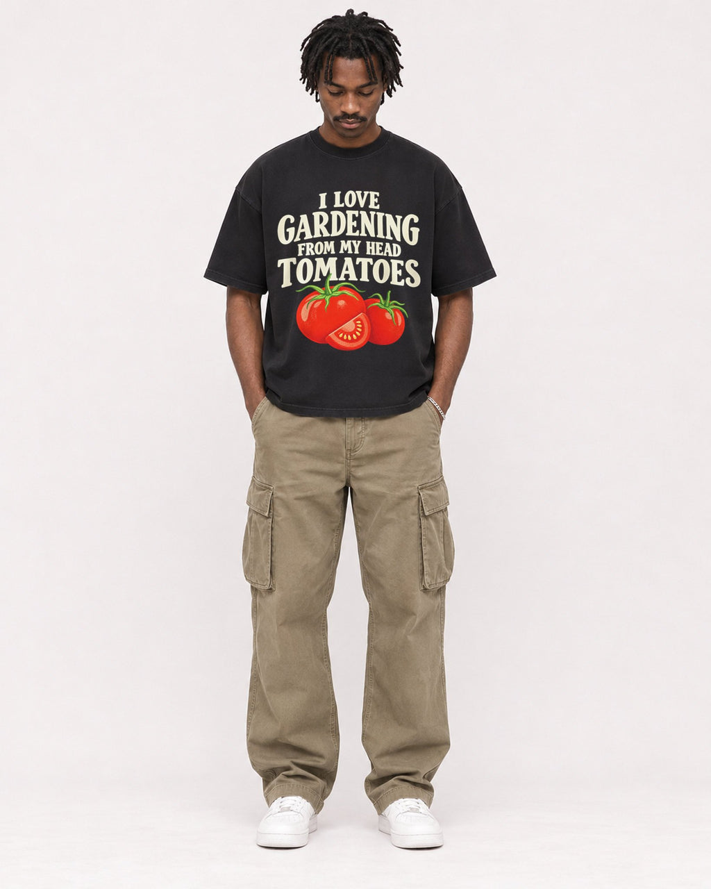 Mockup Boxy Heavyweight Tee Black male full-body 04