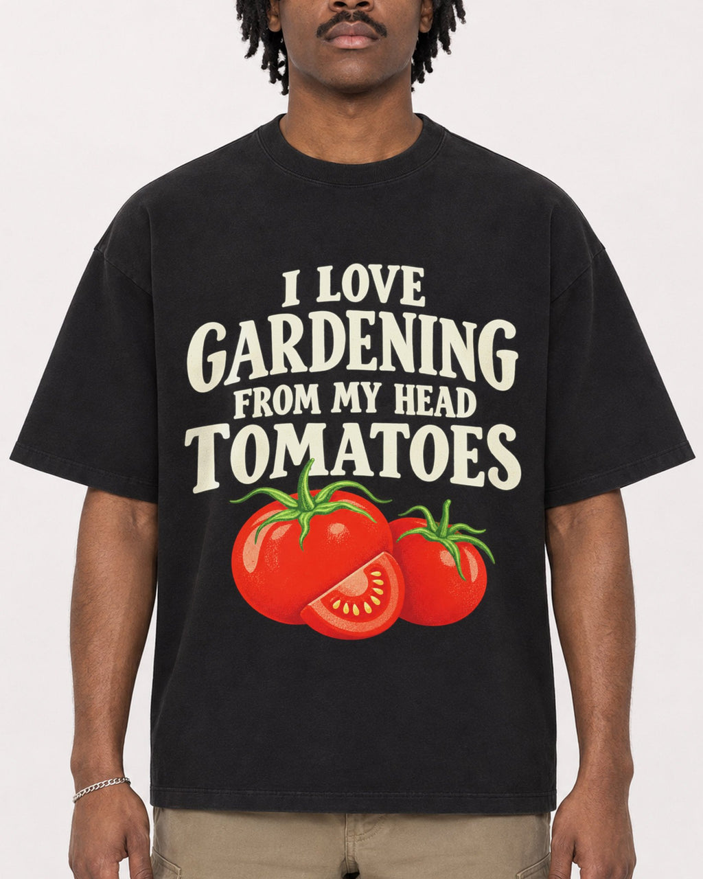 Mockup Boxy Heavyweight Tee Black male close-up 04