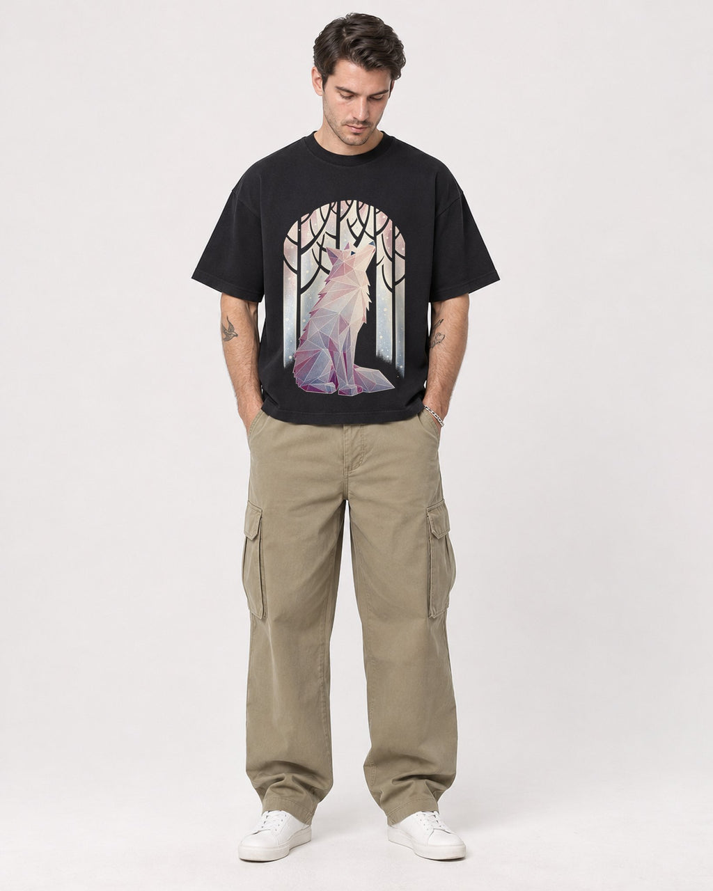 Mockup Boxy Heavyweight Tee Black male full-body 48