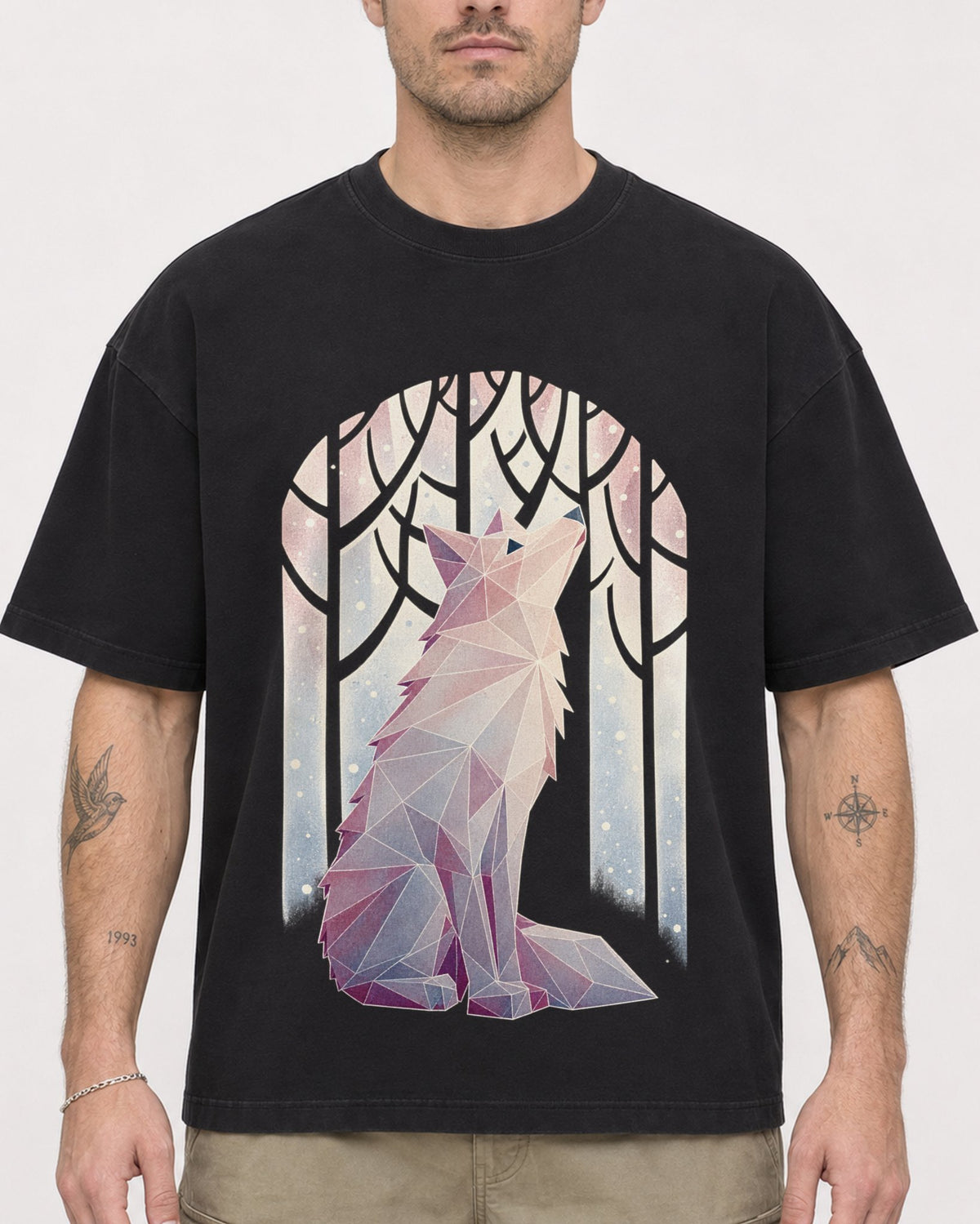 Mockup Boxy Heavyweight Tee Black male close-up 48
