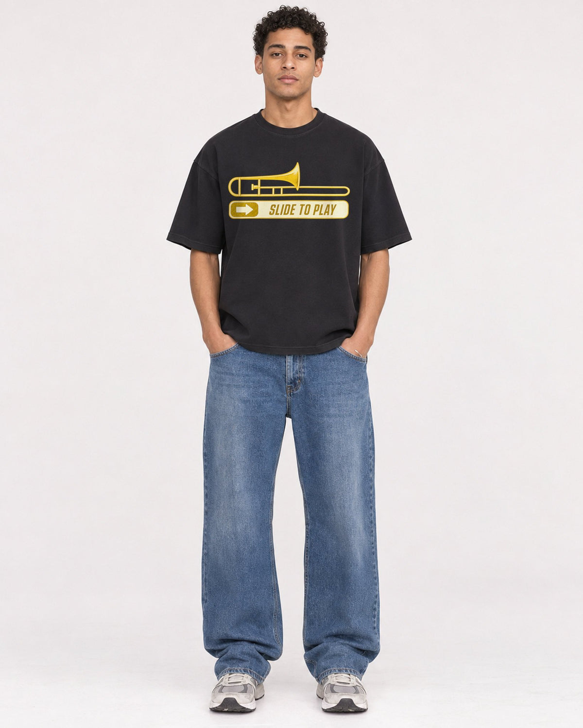 Mockup Boxy Heavyweight Tee Black male full-body 10