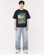 Mockup Boxy Heavyweight Tee Black male full-body 01