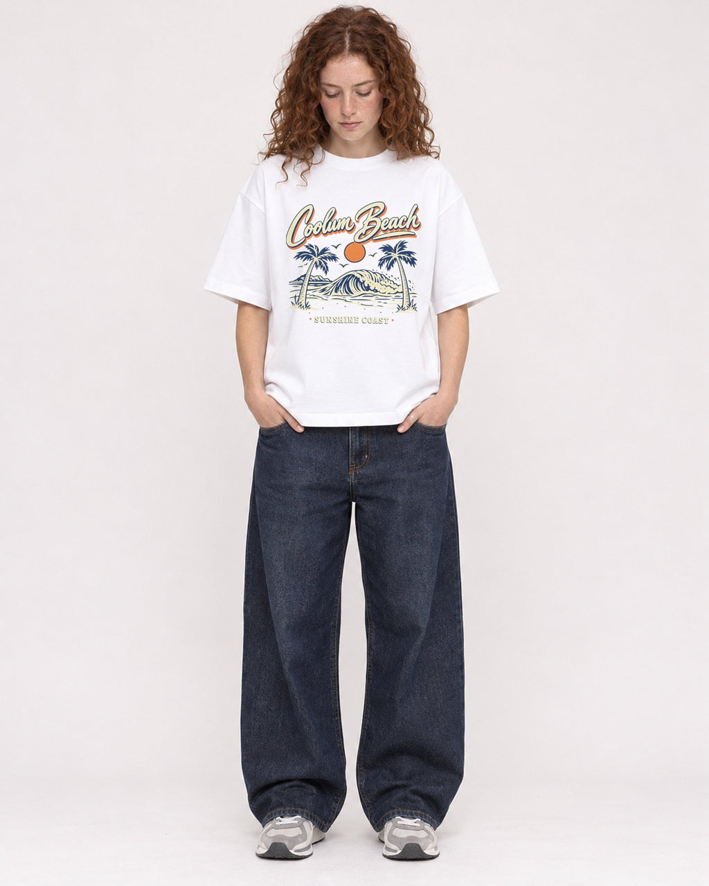 Mockup Boxy Heavyweight Tee White female full-body 09