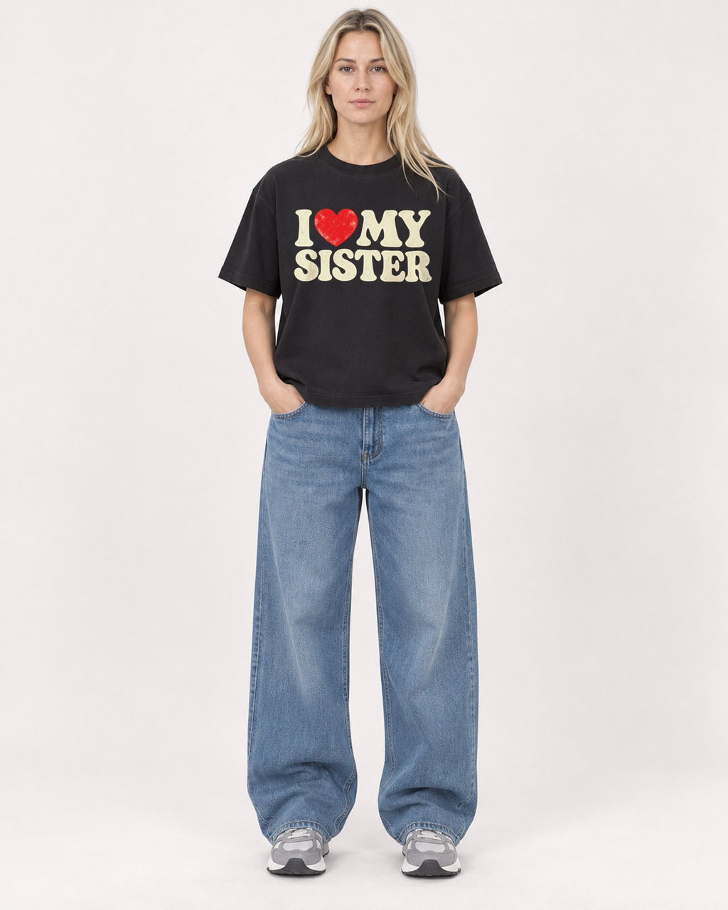 Mockup Boxy Heavyweight Tee Black female full-body 08
