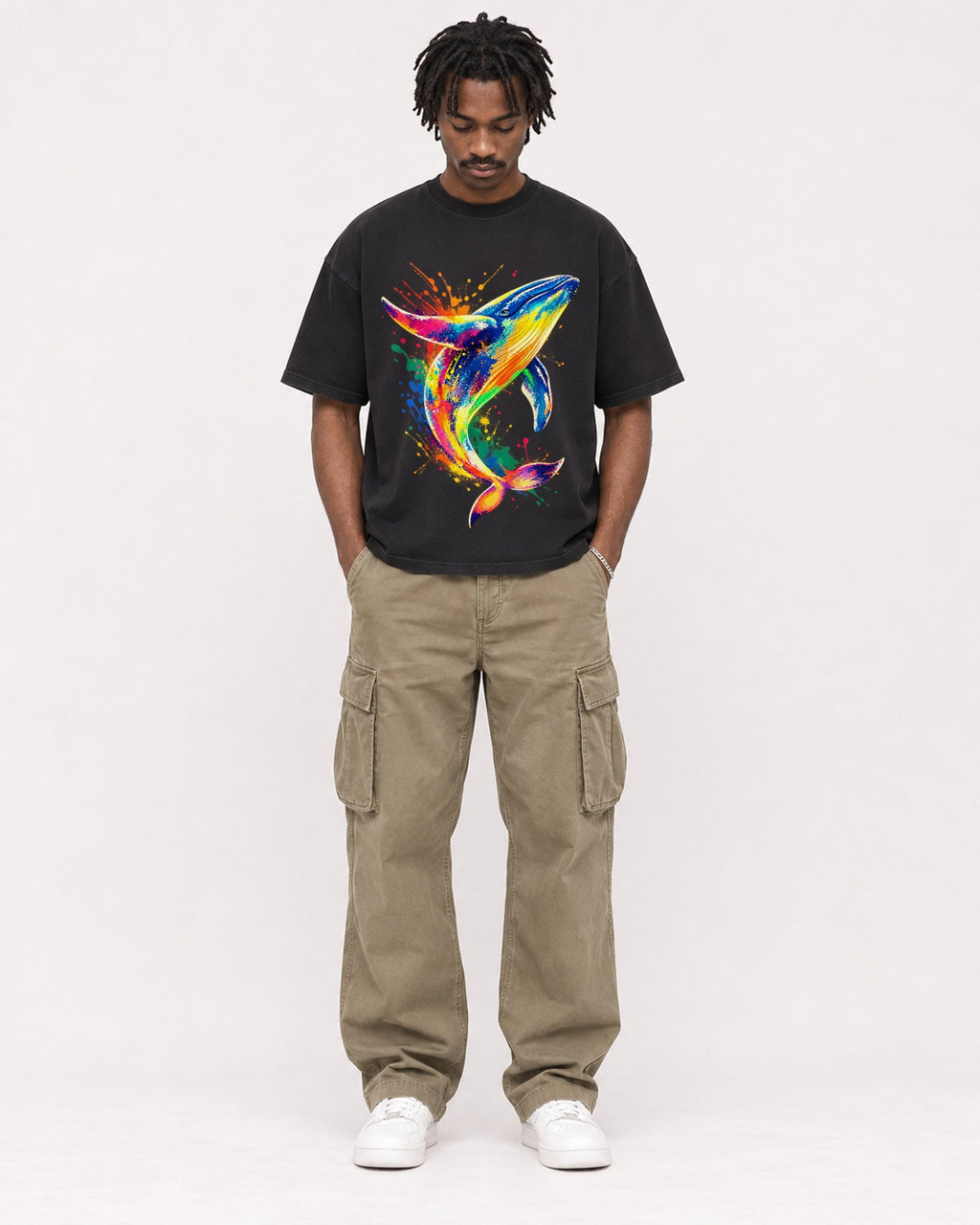 Mockup Boxy Heavyweight Tee Black male full-body 04