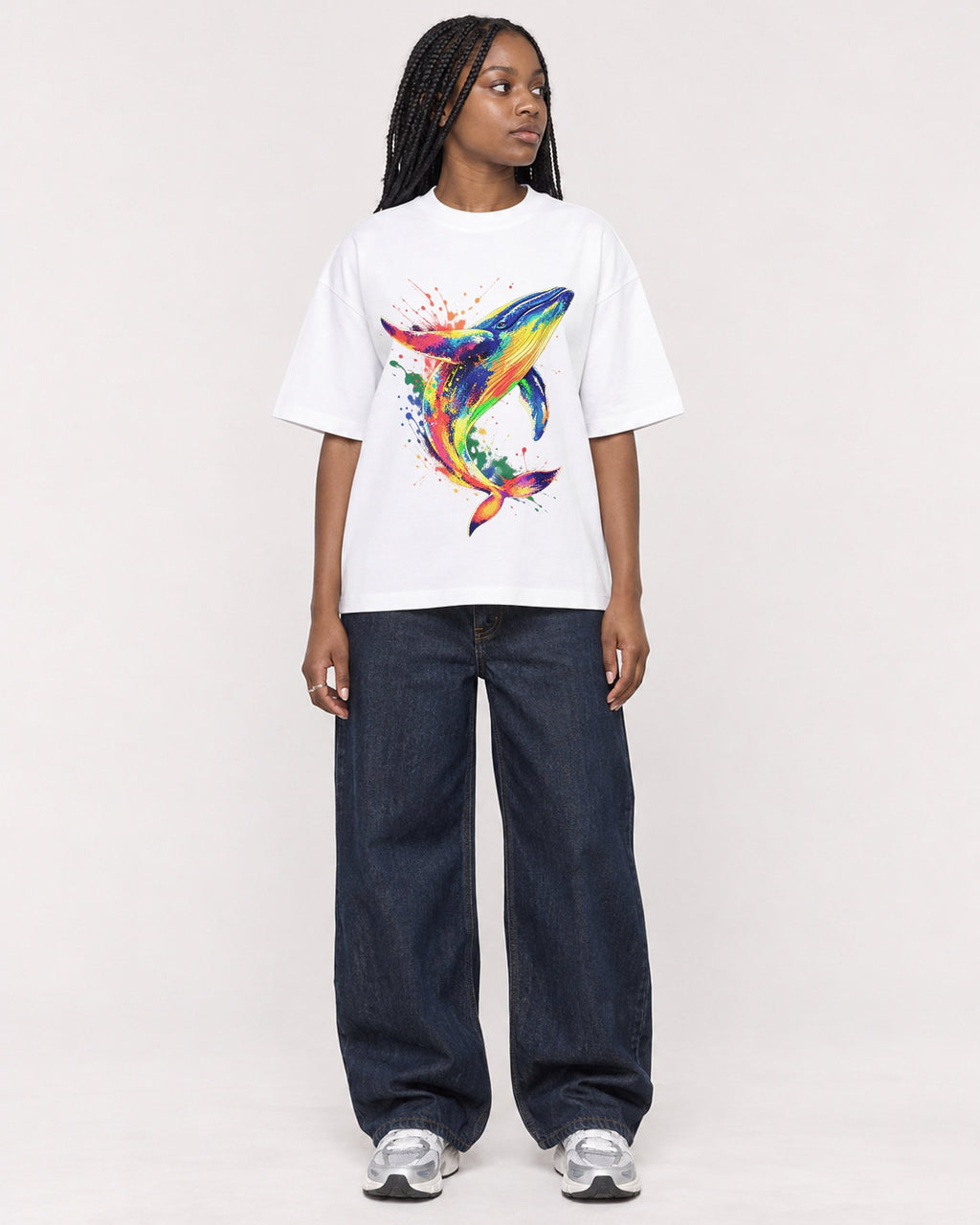 Mockup Boxy Heavyweight Tee White female full-body 04