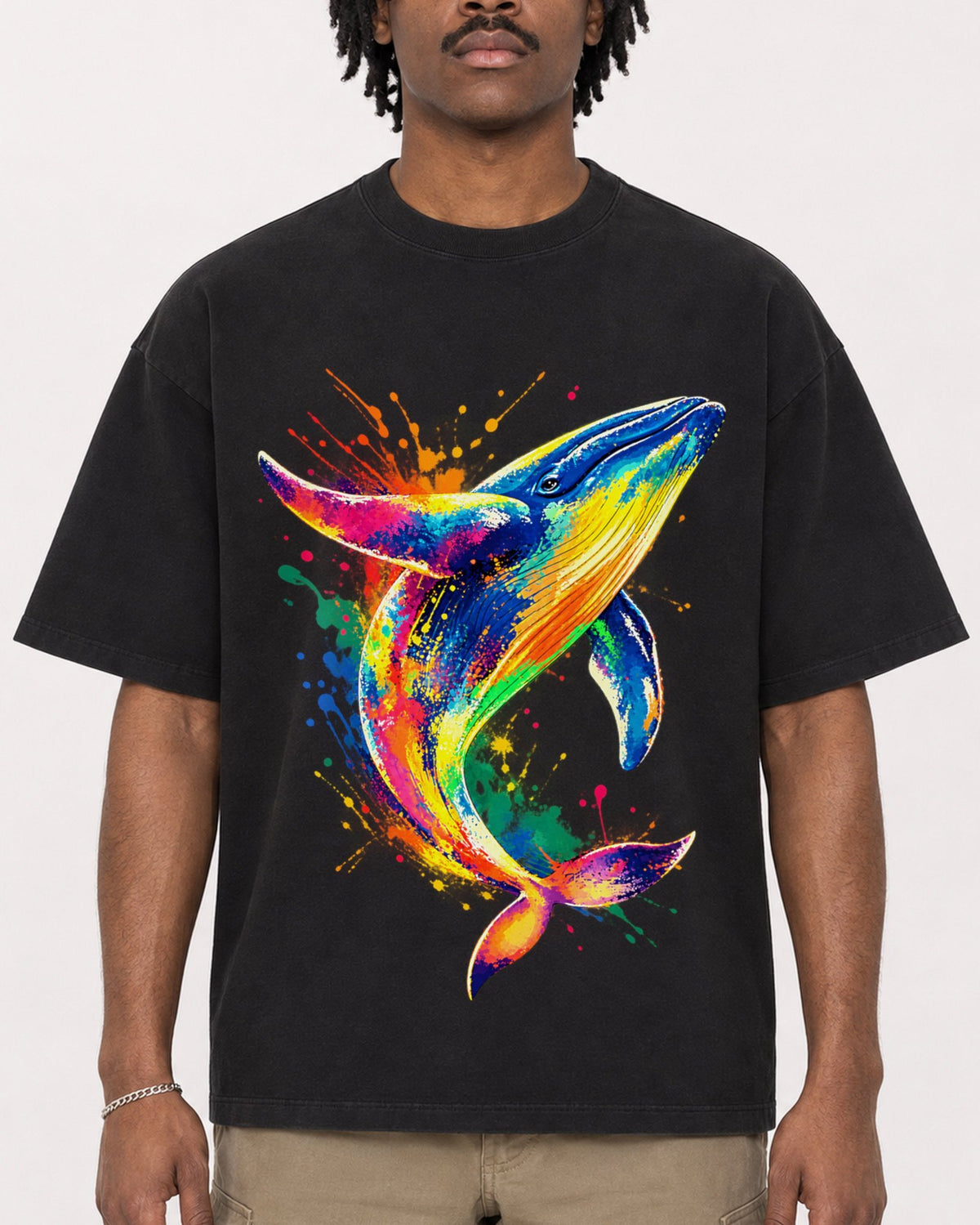 Mockup Boxy Heavyweight Tee Black male close-up 04