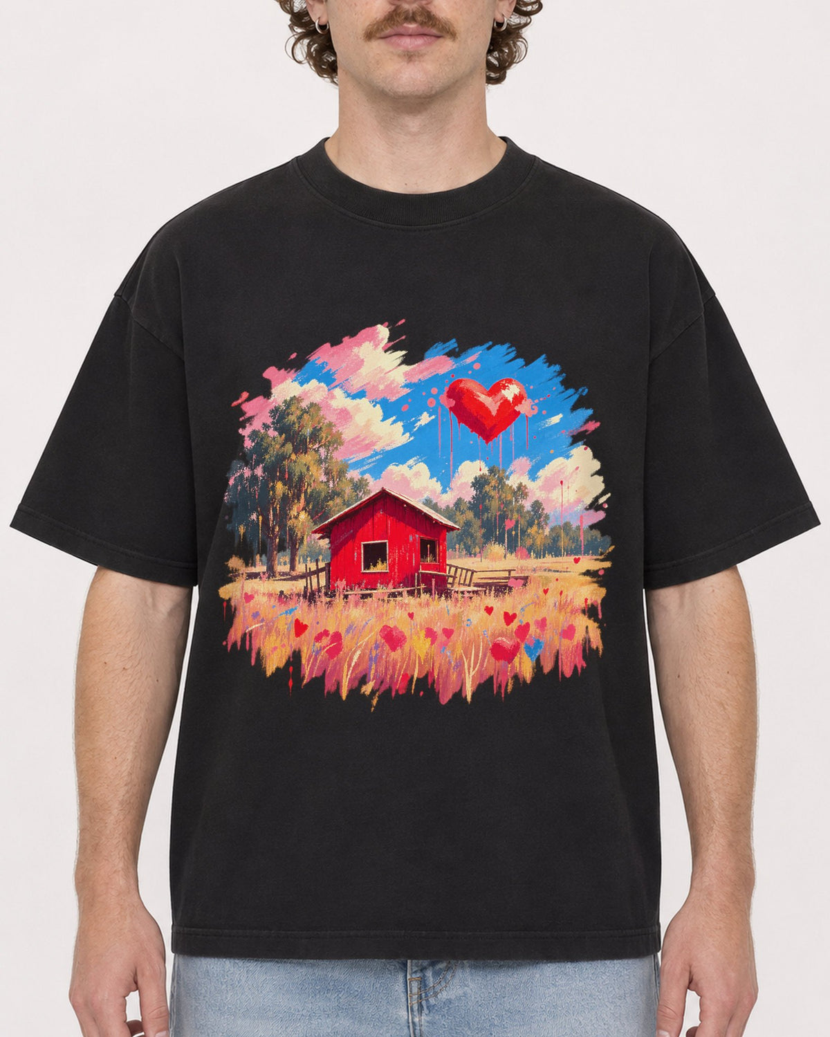 Mockup Boxy Heavyweight Tee Black male close-up 09