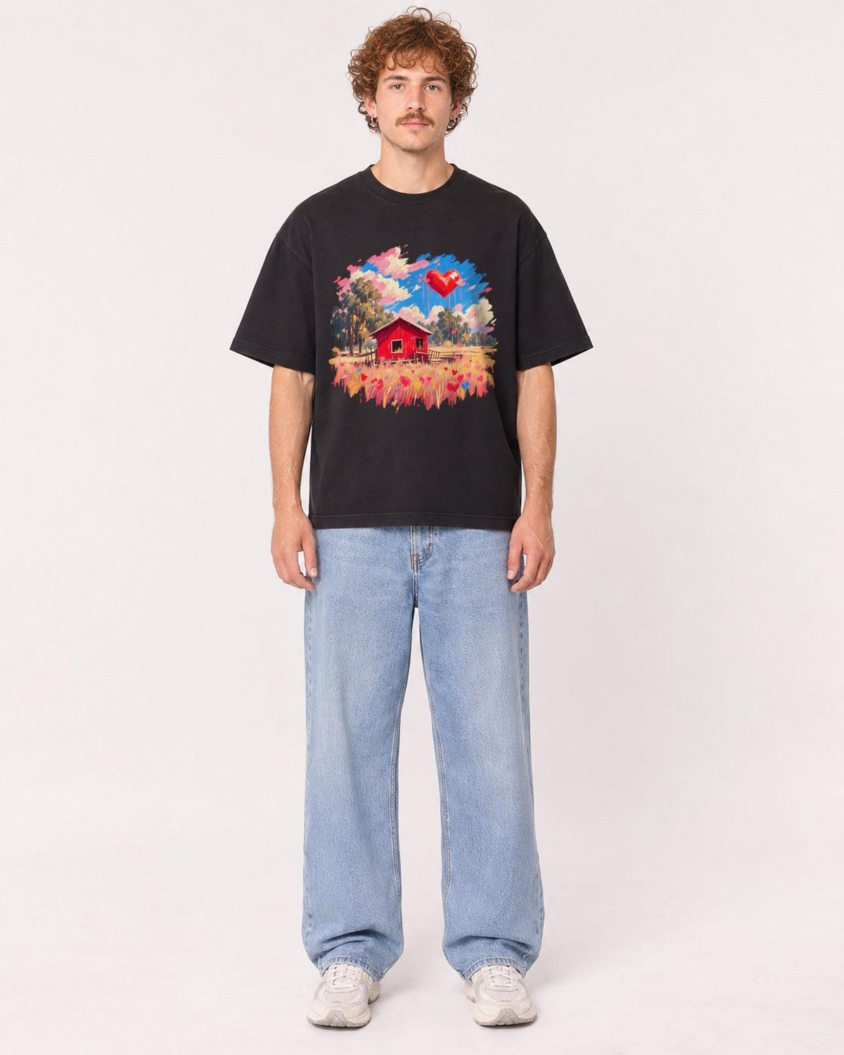 Mockup Boxy Heavyweight Tee Black male full-body 09