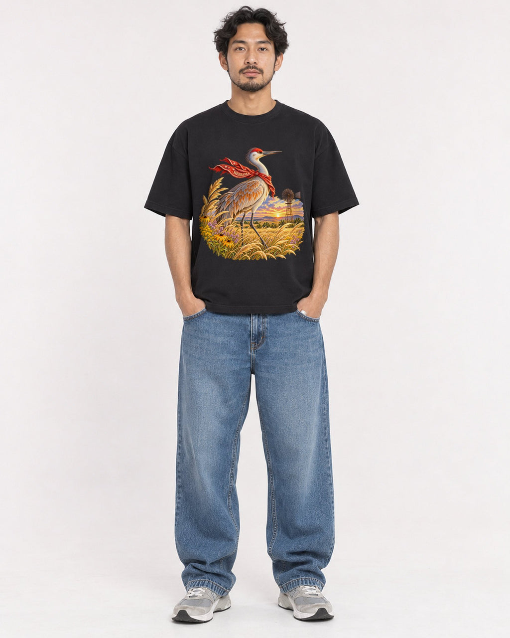 Mockup Boxy Heavyweight Tee Black male full-body 02