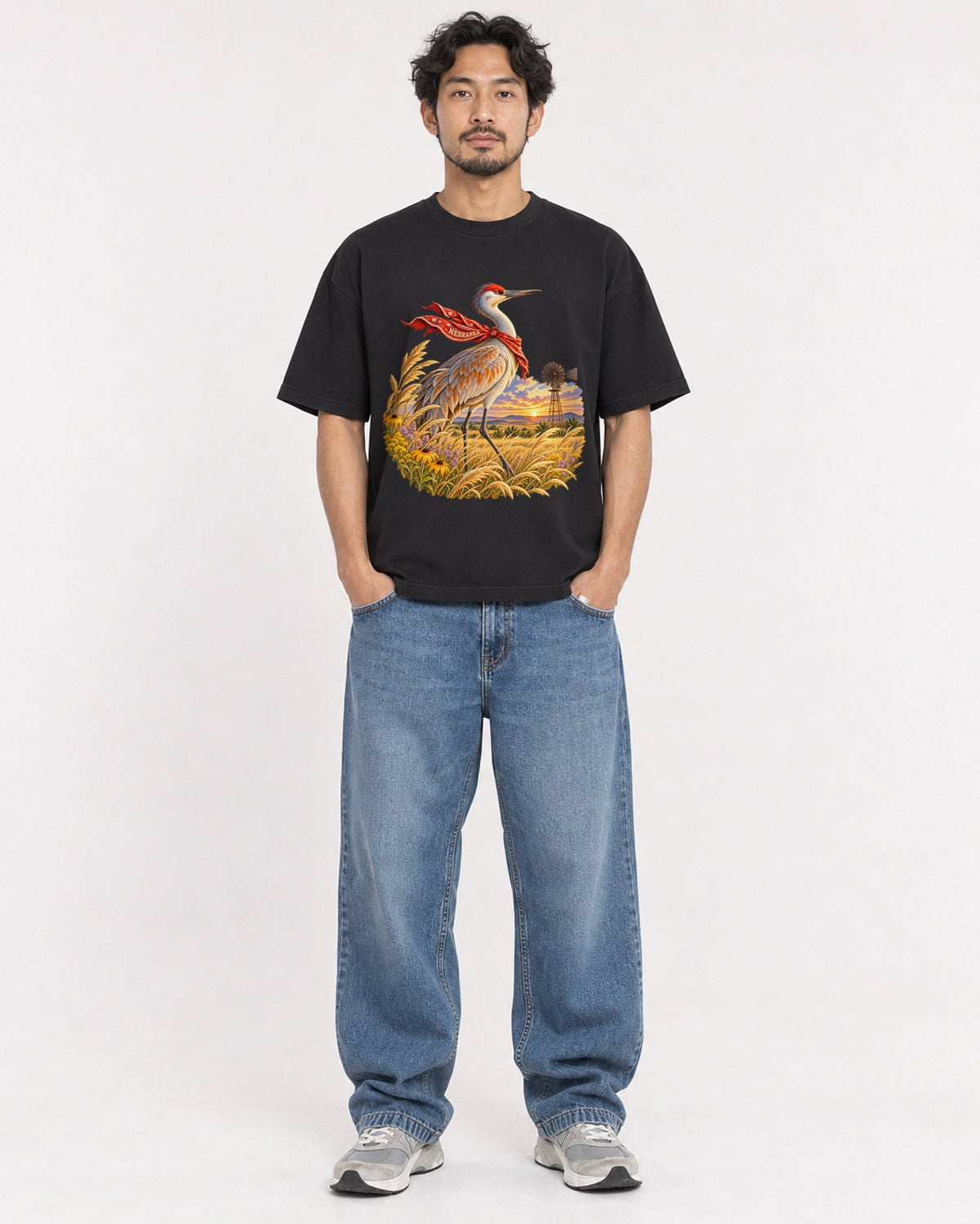 Mockup Boxy Heavyweight Tee Black male full-body 02