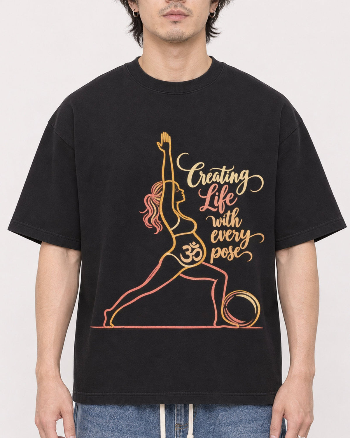 Mockup Boxy Heavyweight Tee Black male close-up 03