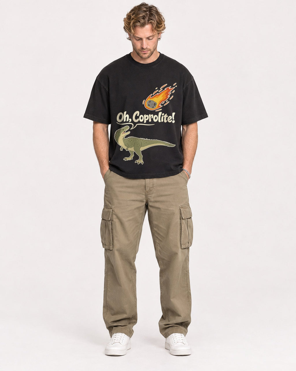 Mockup Boxy Heavyweight Tee Black male full-body 28