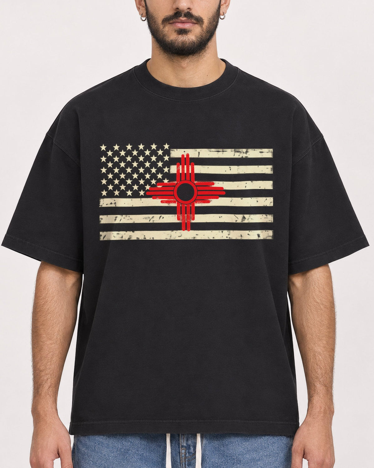 Mockup Boxy Heavyweight Tee Black male close-up 07