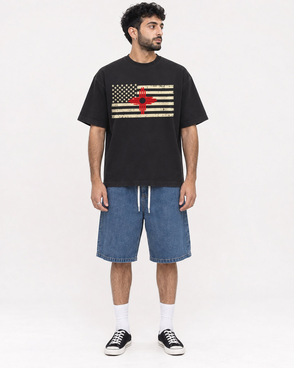 Mockup Boxy Heavyweight Tee Black male full-body 07