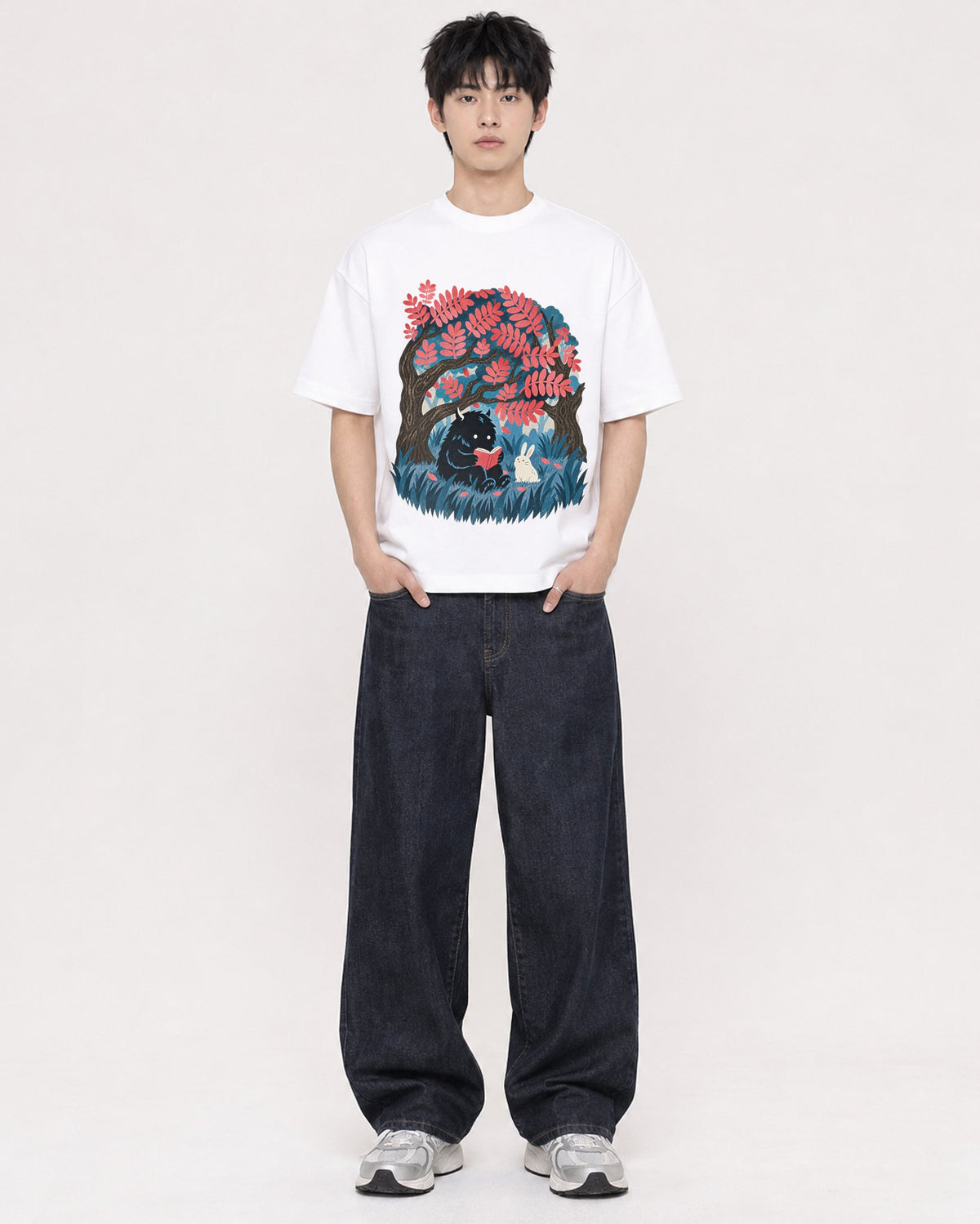 Mockup Boxy Heavyweight Tee White male full-body 01