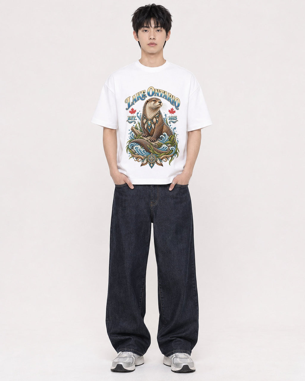Mockup Boxy Heavyweight Tee White male full-body 01
