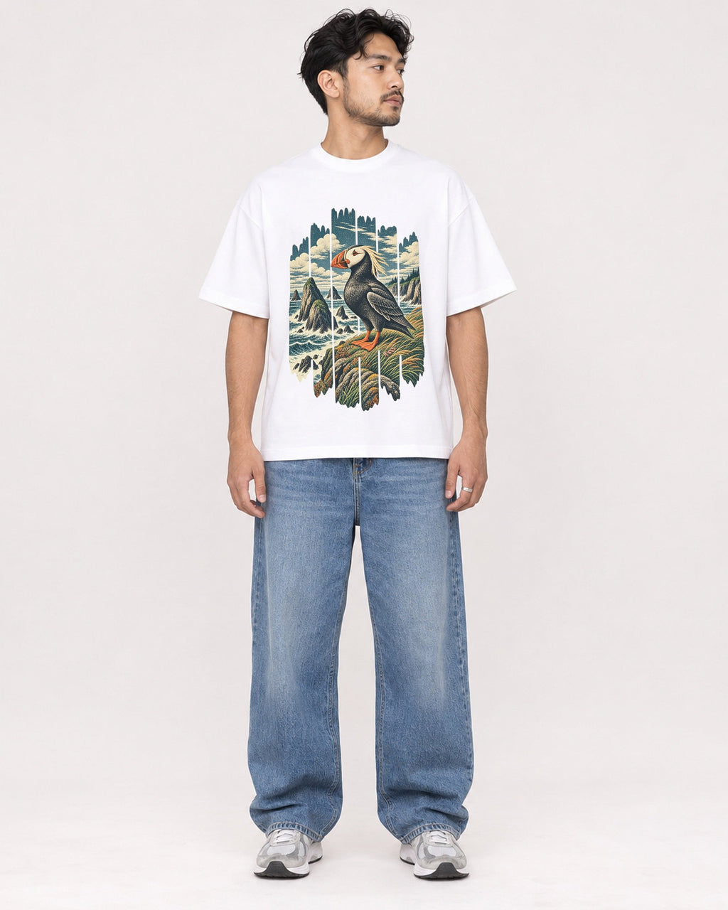 Mockup Boxy Heavyweight Tee White male full-body 02