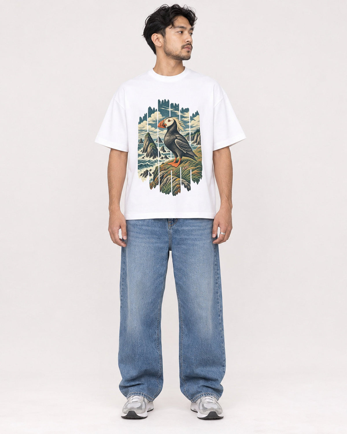 Mockup Boxy Heavyweight Tee White male full-body 02