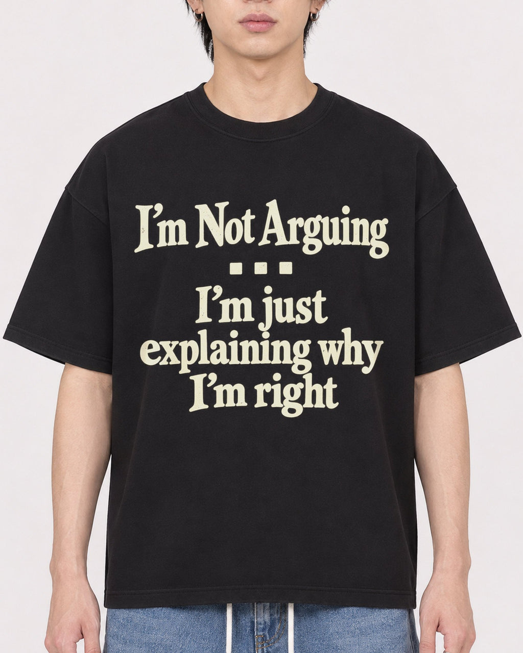 Mockup Boxy Heavyweight Tee Black male close-up 11