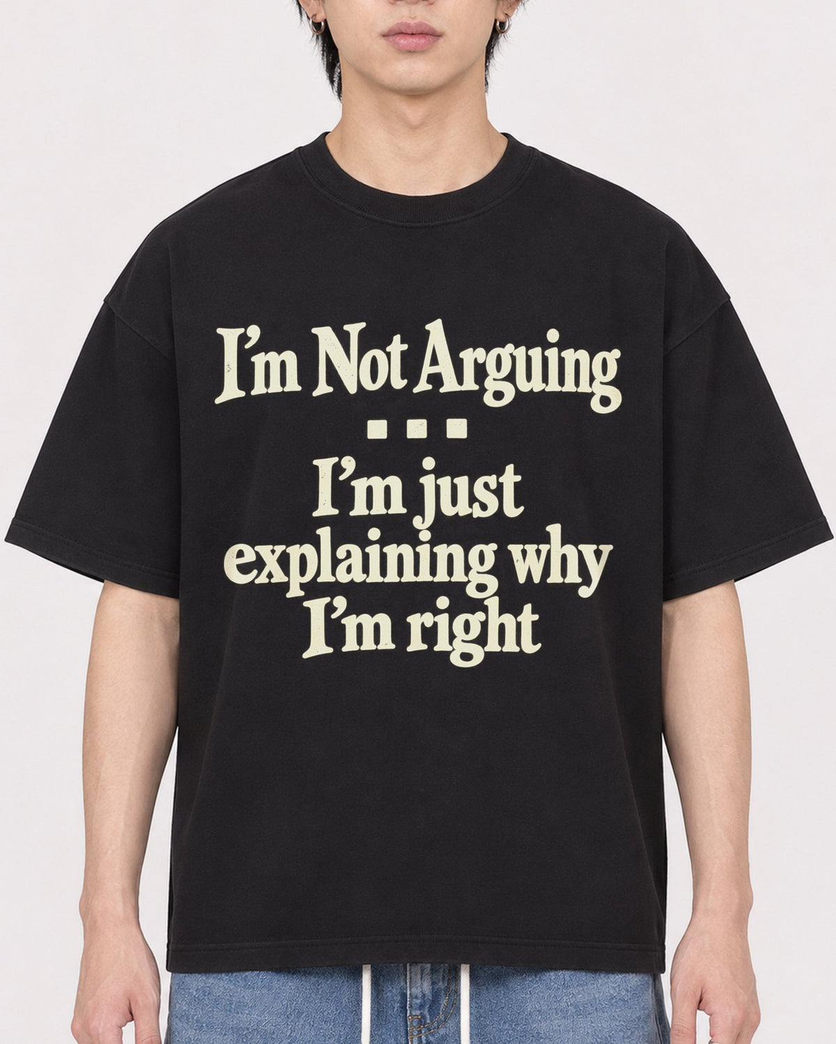 Mockup Boxy Heavyweight Tee Black male close-up 11