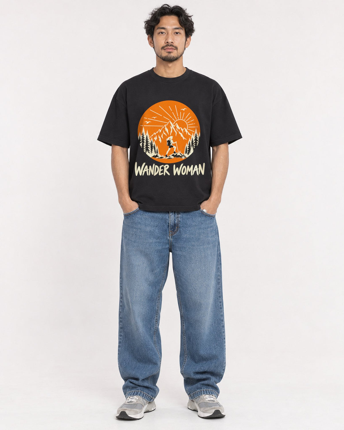Mockup Boxy Heavyweight Tee Black male full-body 02